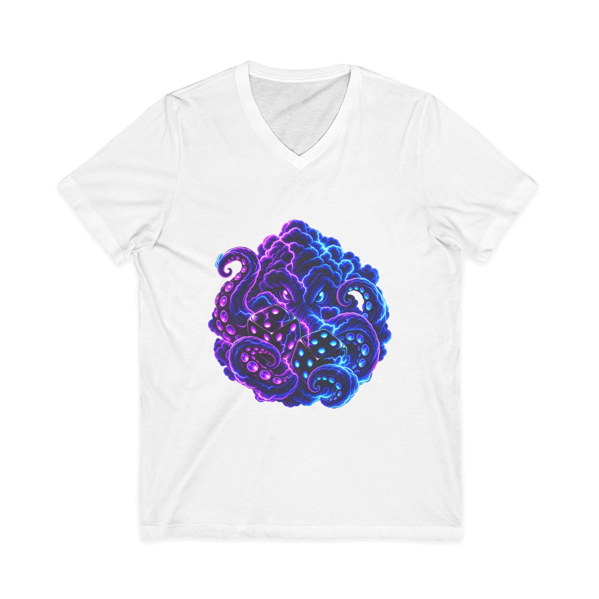 Octopus Nebula V-Neck Tee — Neon Galactic Octopus Graphic Shirt