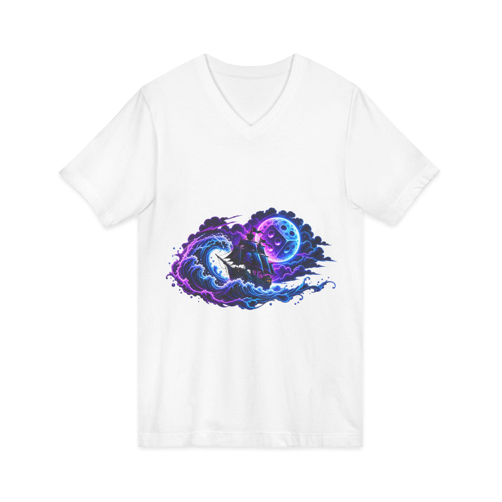 Vampire Night Surf V-Neck Tee — Neon Gothic Moon Graphic