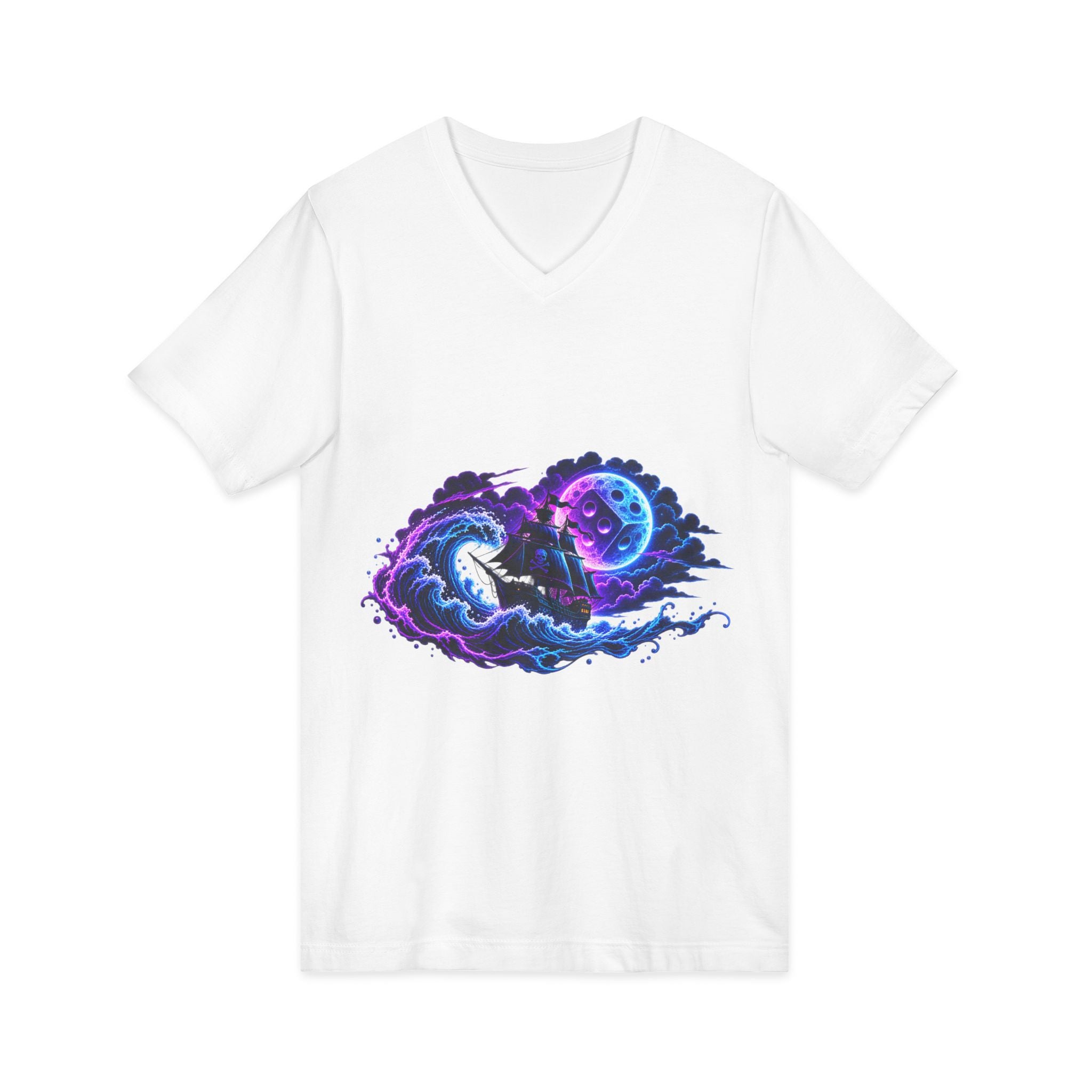 Vampire Night Surf V-Neck Tee — Neon Gothic Moon Graphic