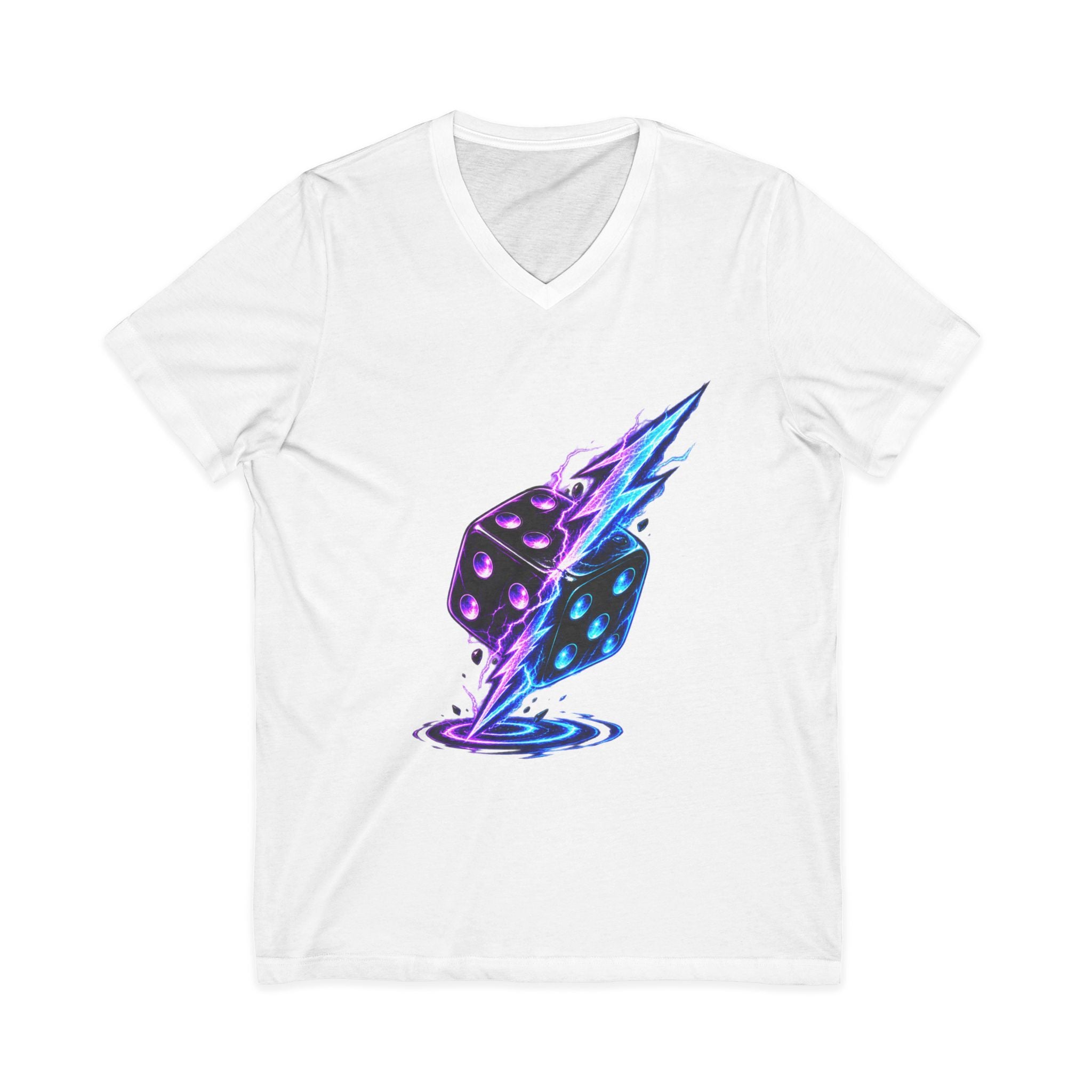 Lightning Dice V‑Neck Tee — Neon Gaming Dice Graphic Shirt