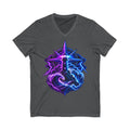 Lighthouse Starwave V‑Neck Tee — Neon Nautical Lighthouse Graphic