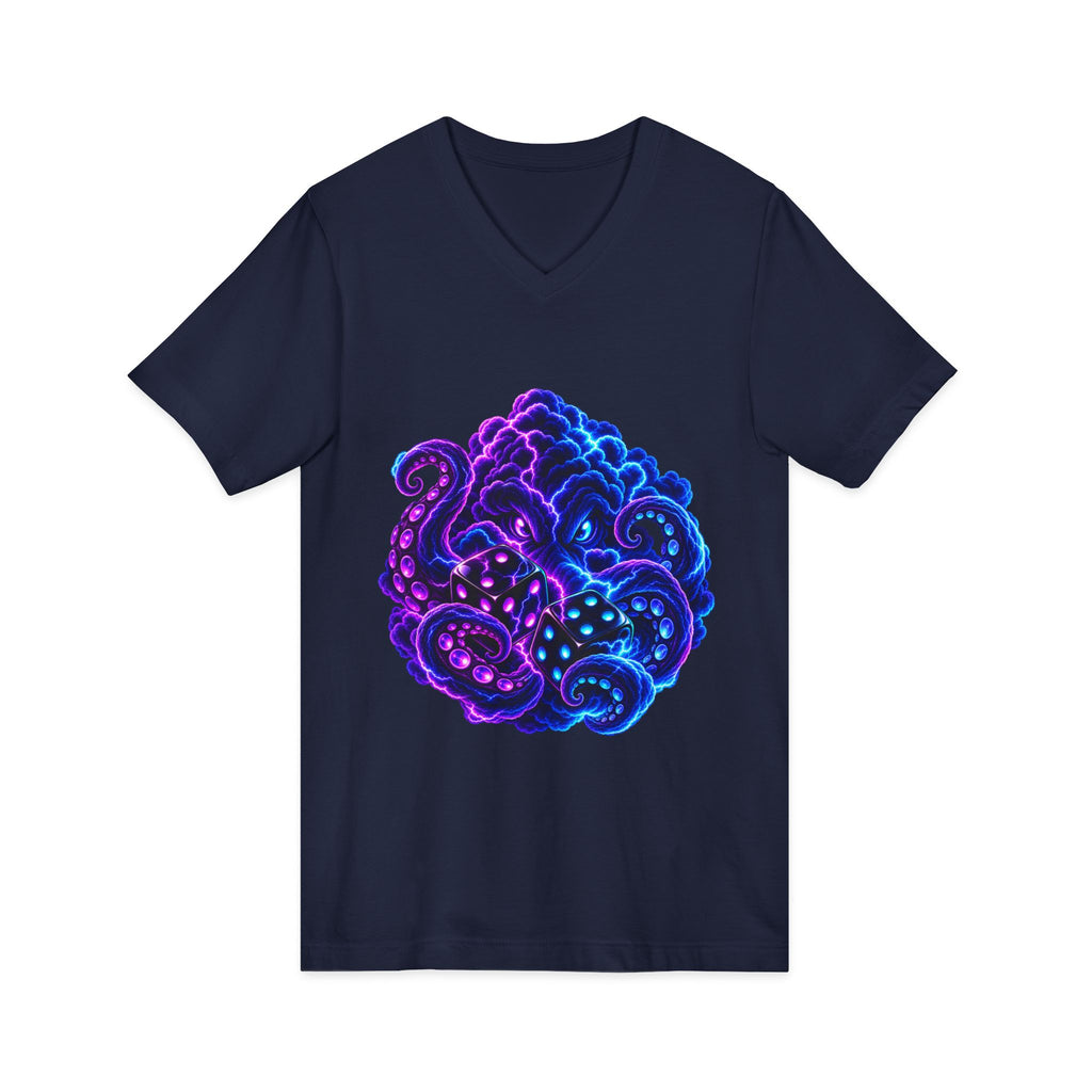 Octopus Nebula V-Neck Tee — Neon Galactic Octopus Graphic Shirt