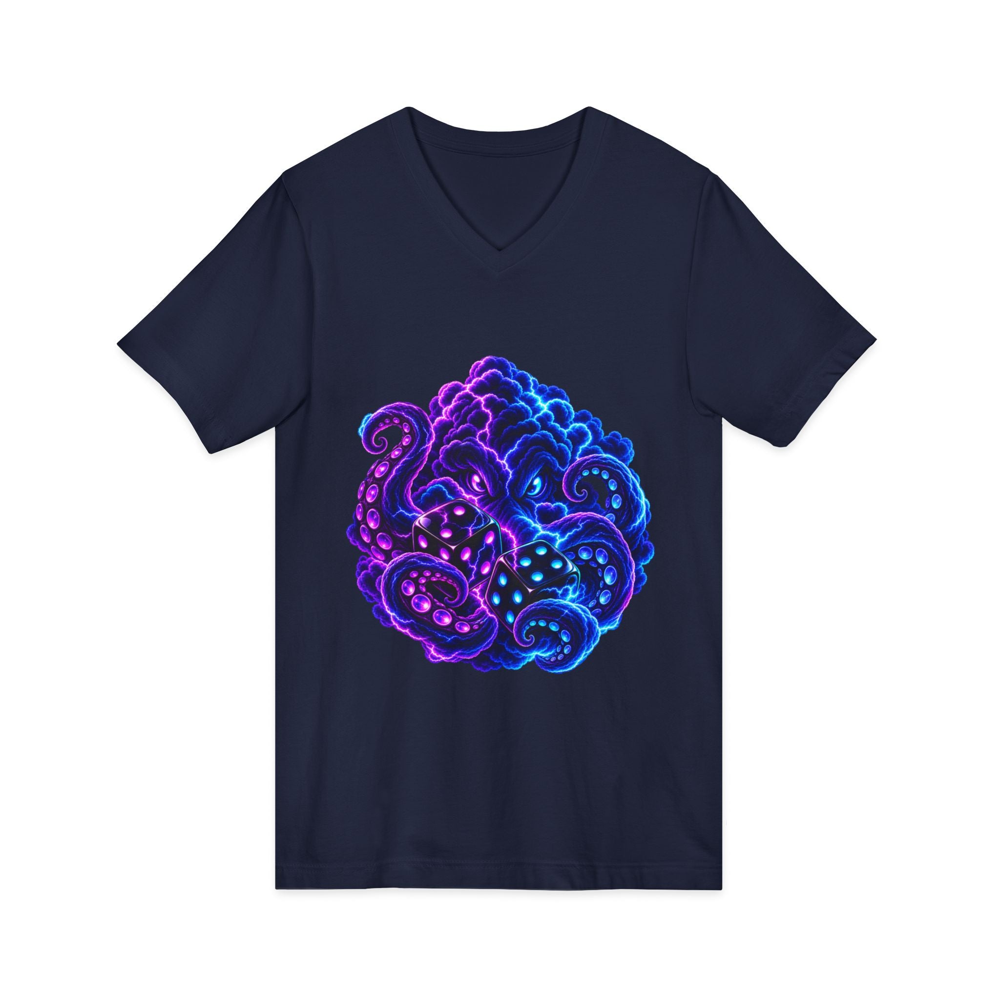 Octopus Nebula V-Neck Tee — Neon Galactic Octopus Graphic Shirt