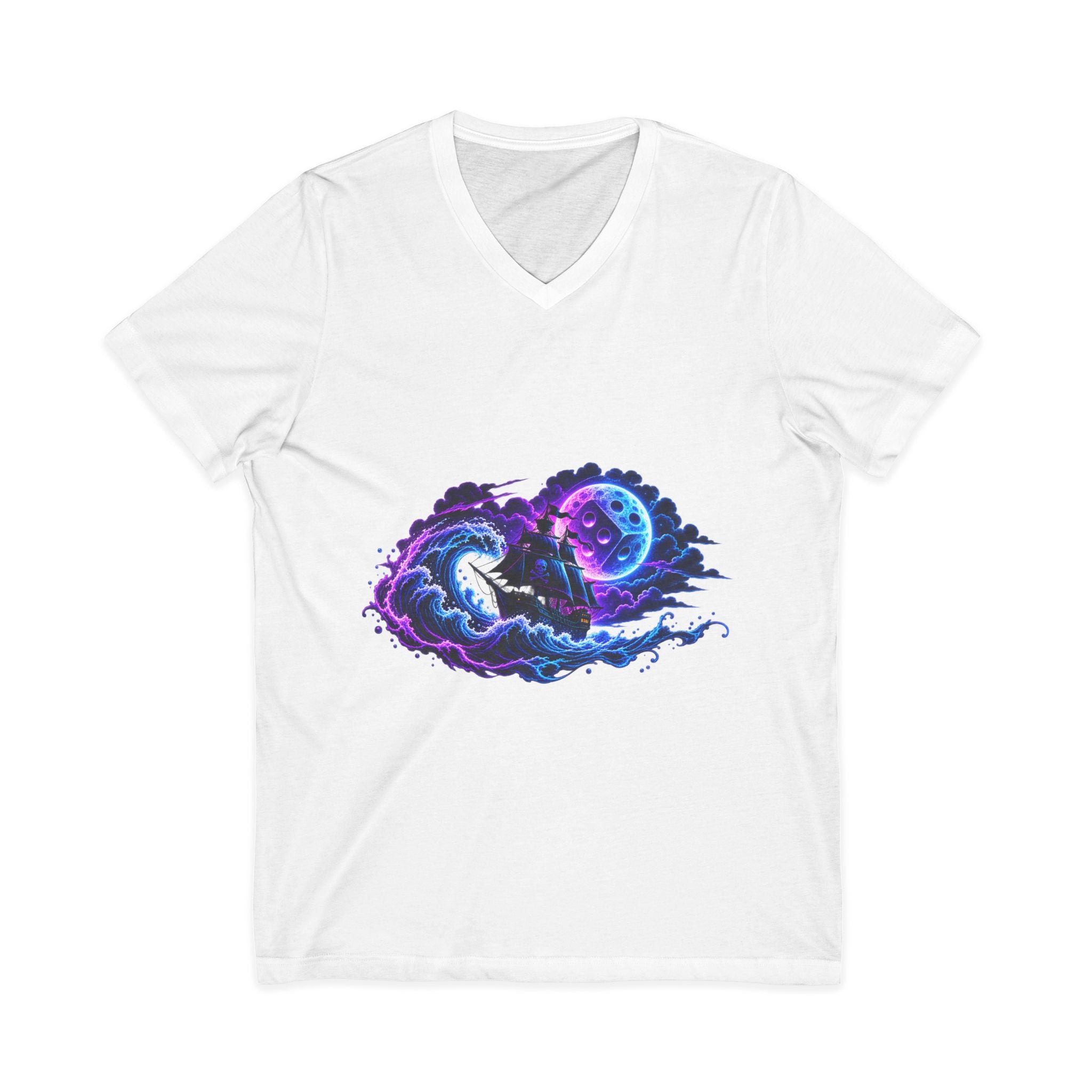 Vampire Night Surf V-Neck Tee — Neon Gothic Moon Graphic