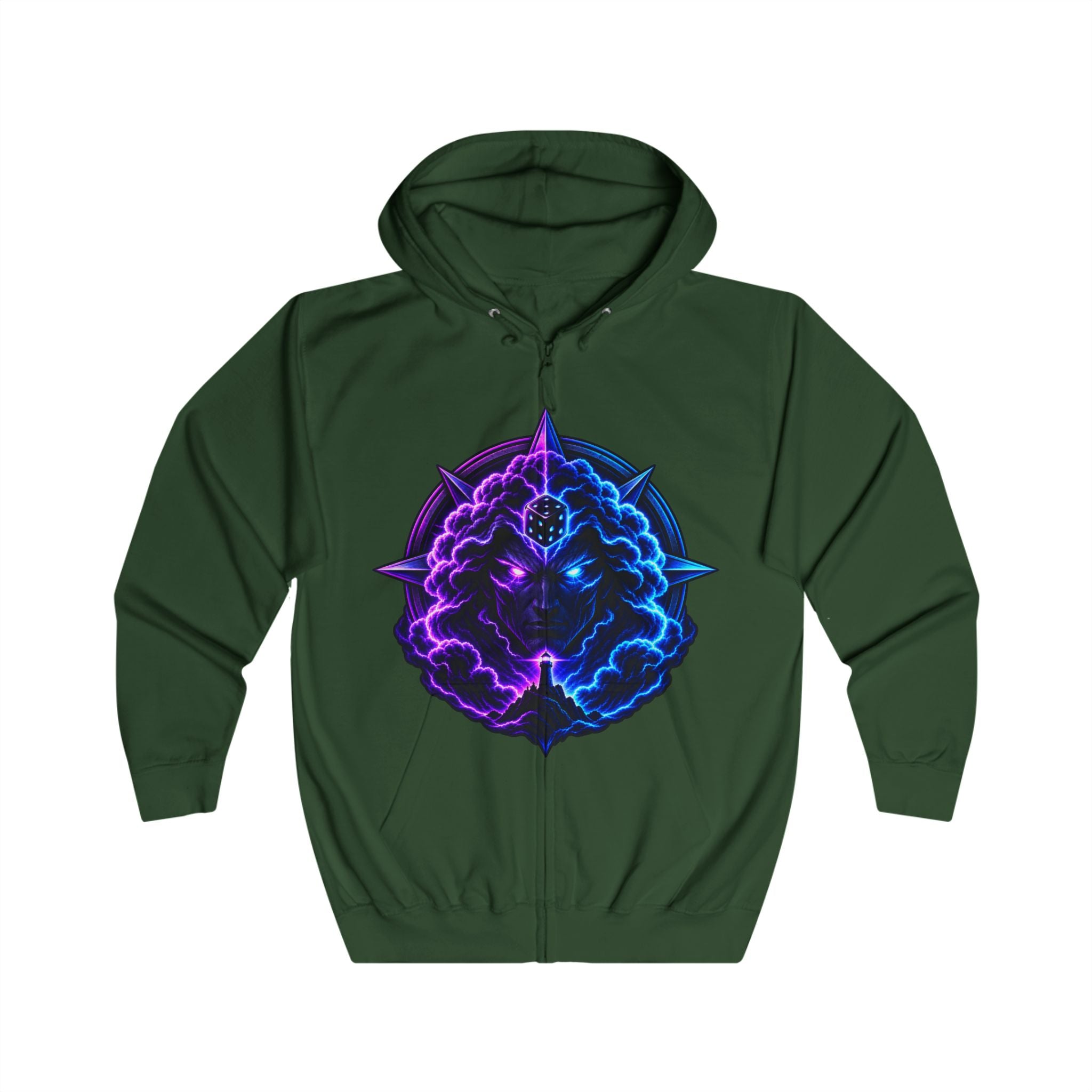 Zip Hoodie — Neon Cosmic Brain Mandala Graphic