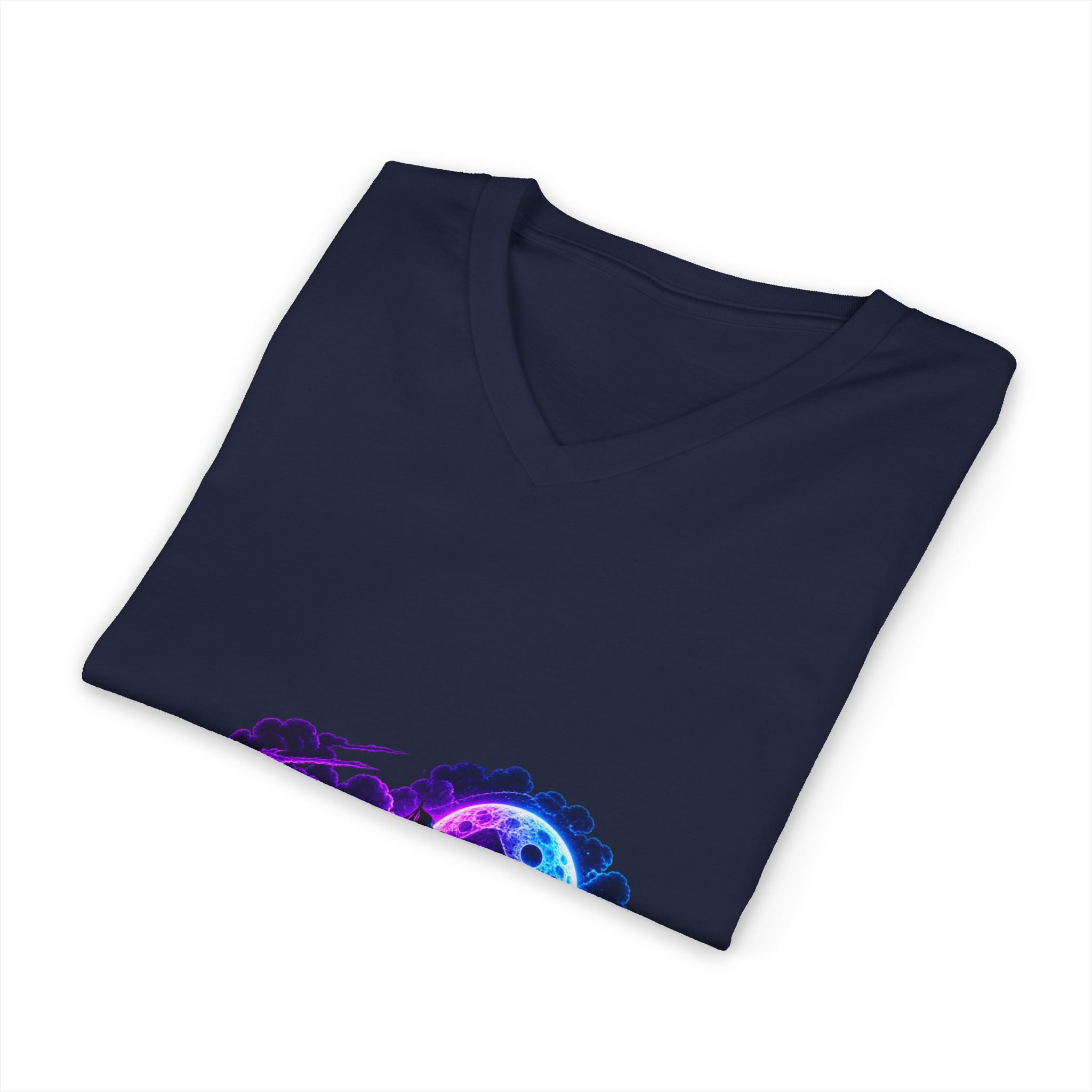 Vampire Night Surf V-Neck Tee — Neon Gothic Moon Graphic
