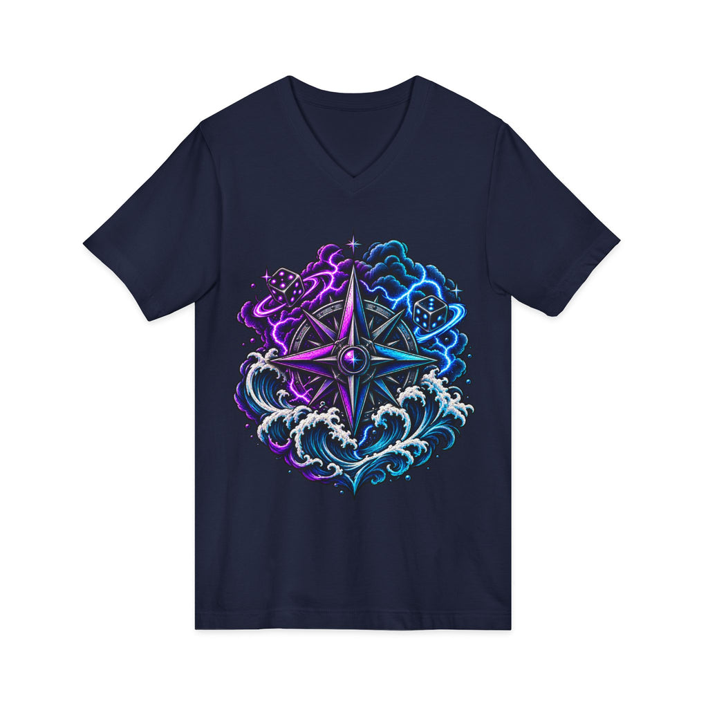 Compass Rose Nebula V-Neck Tee — Cosmic Compass Graphic T-Shirt