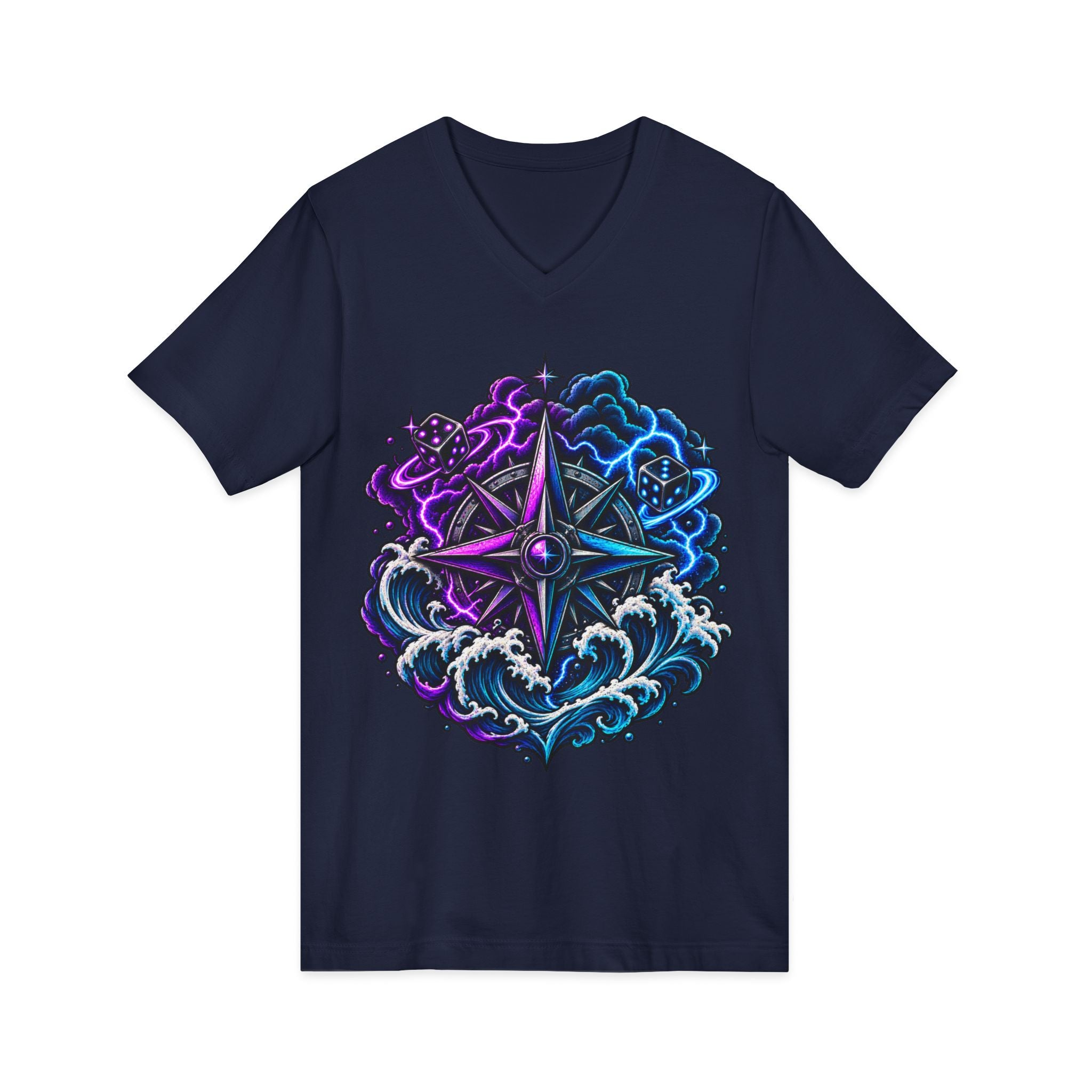 Compass Rose Nebula V-Neck Tee — Cosmic Compass Graphic T-Shirt