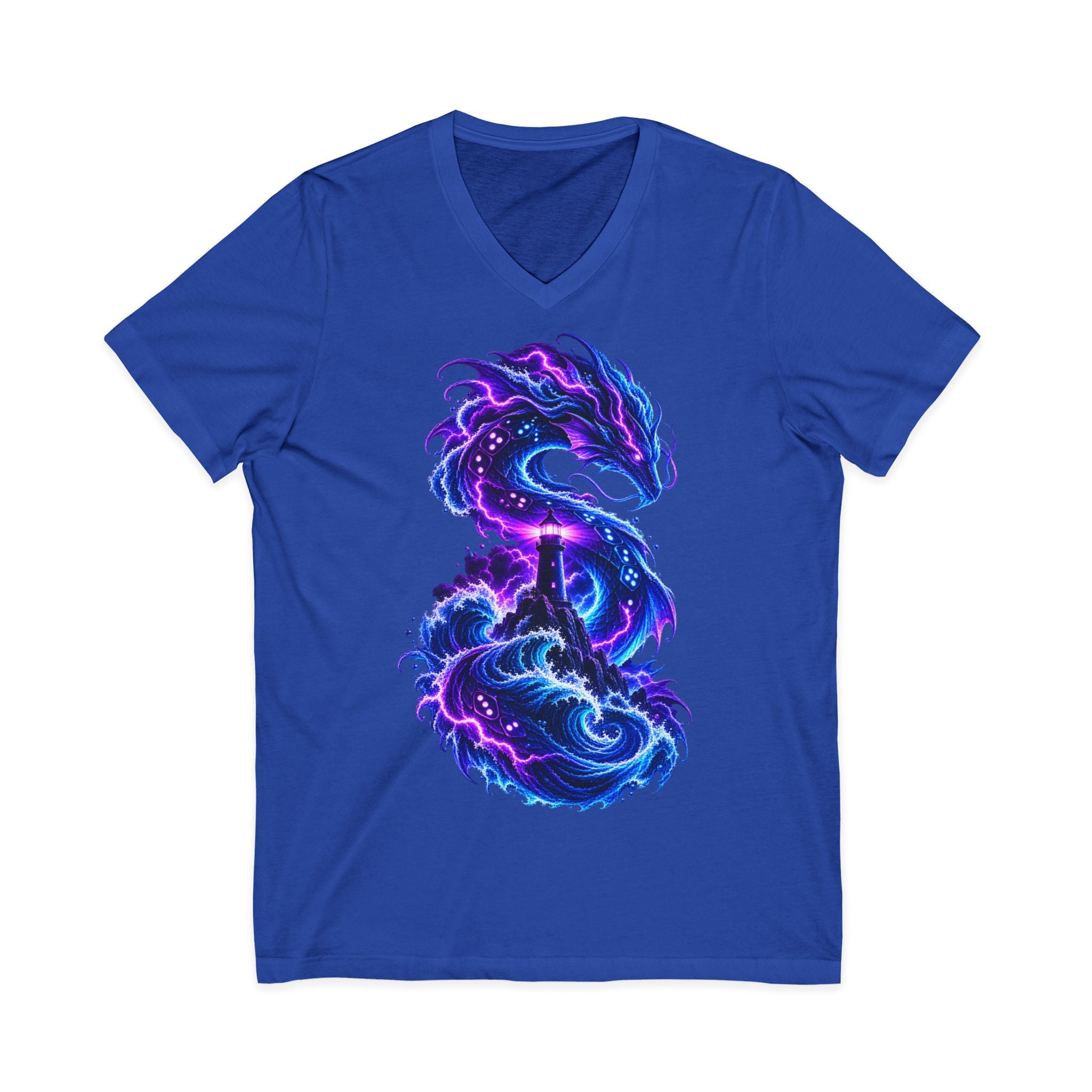 Dragon V-Neck T-Shirt — Neon Cosmic Dragon Graphic Tee
