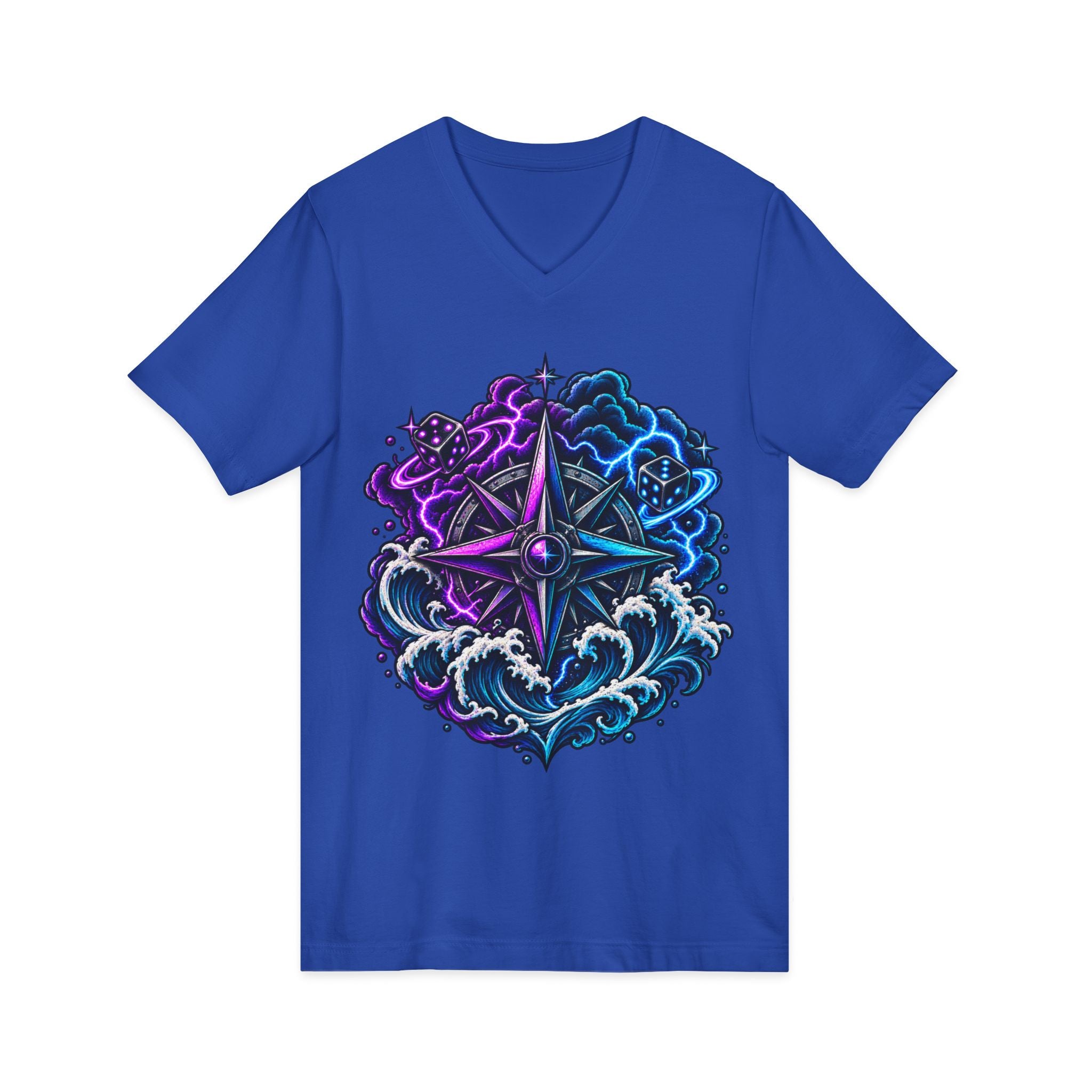 Compass Rose Nebula V-Neck Tee — Cosmic Compass Graphic T-Shirt