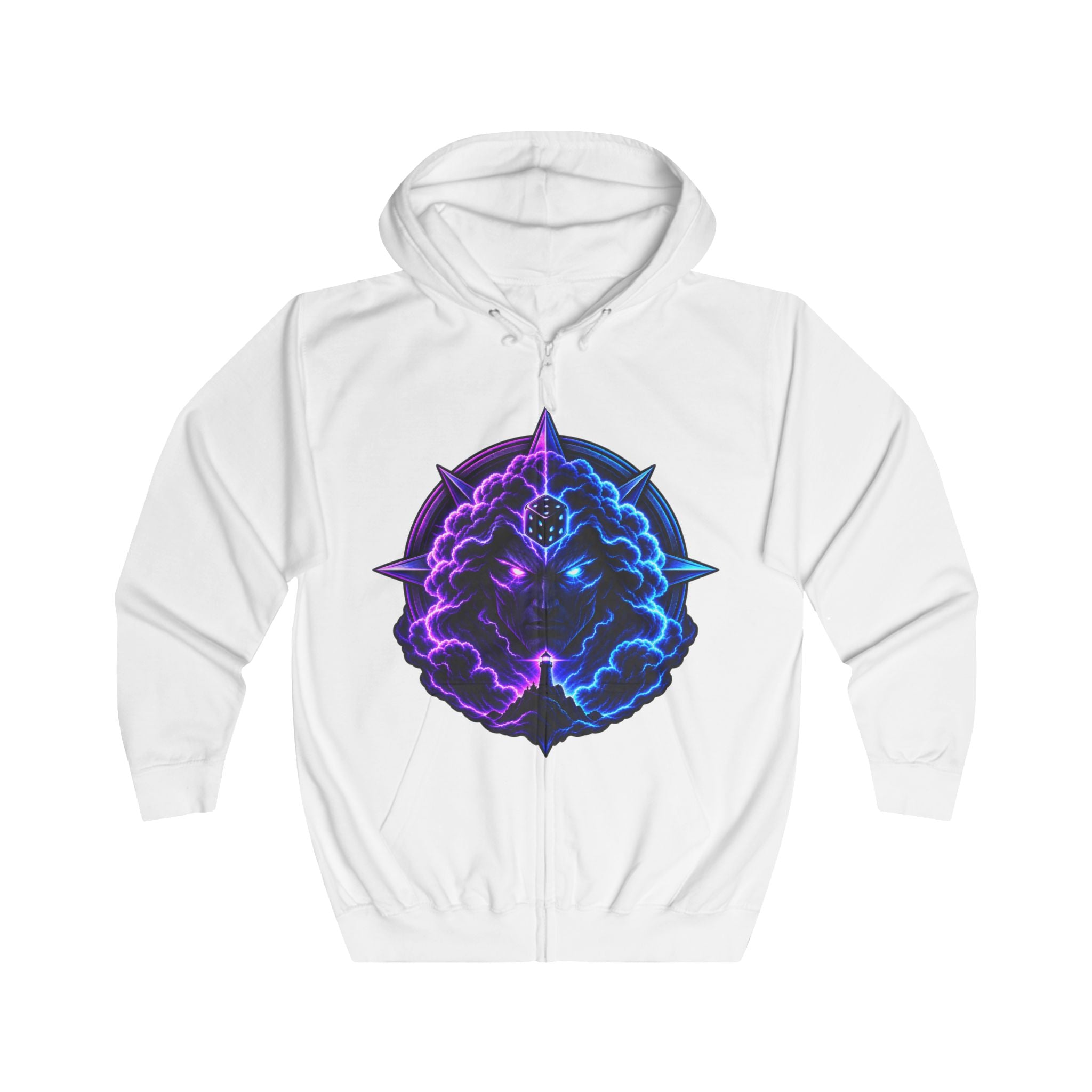 Zip Hoodie — Neon Cosmic Brain Mandala Graphic