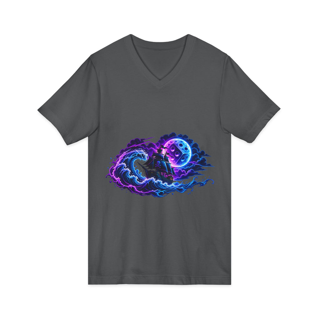Vampire Night Surf V-Neck Tee — Neon Gothic Moon Graphic