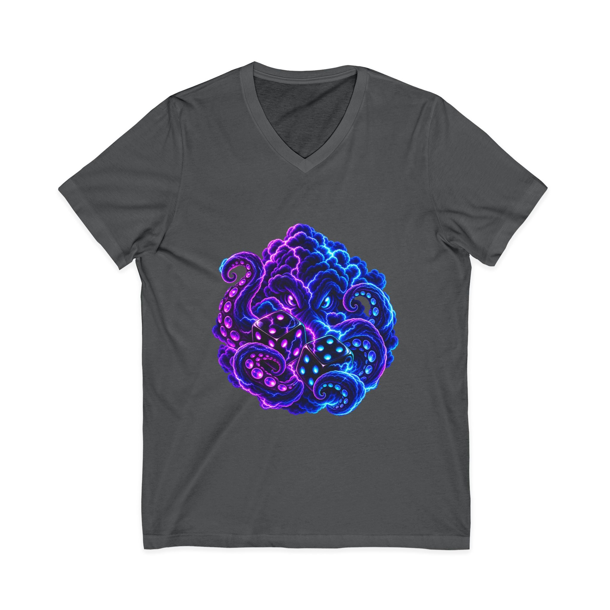 Octopus Nebula V-Neck Tee — Neon Galactic Octopus Graphic Shirt