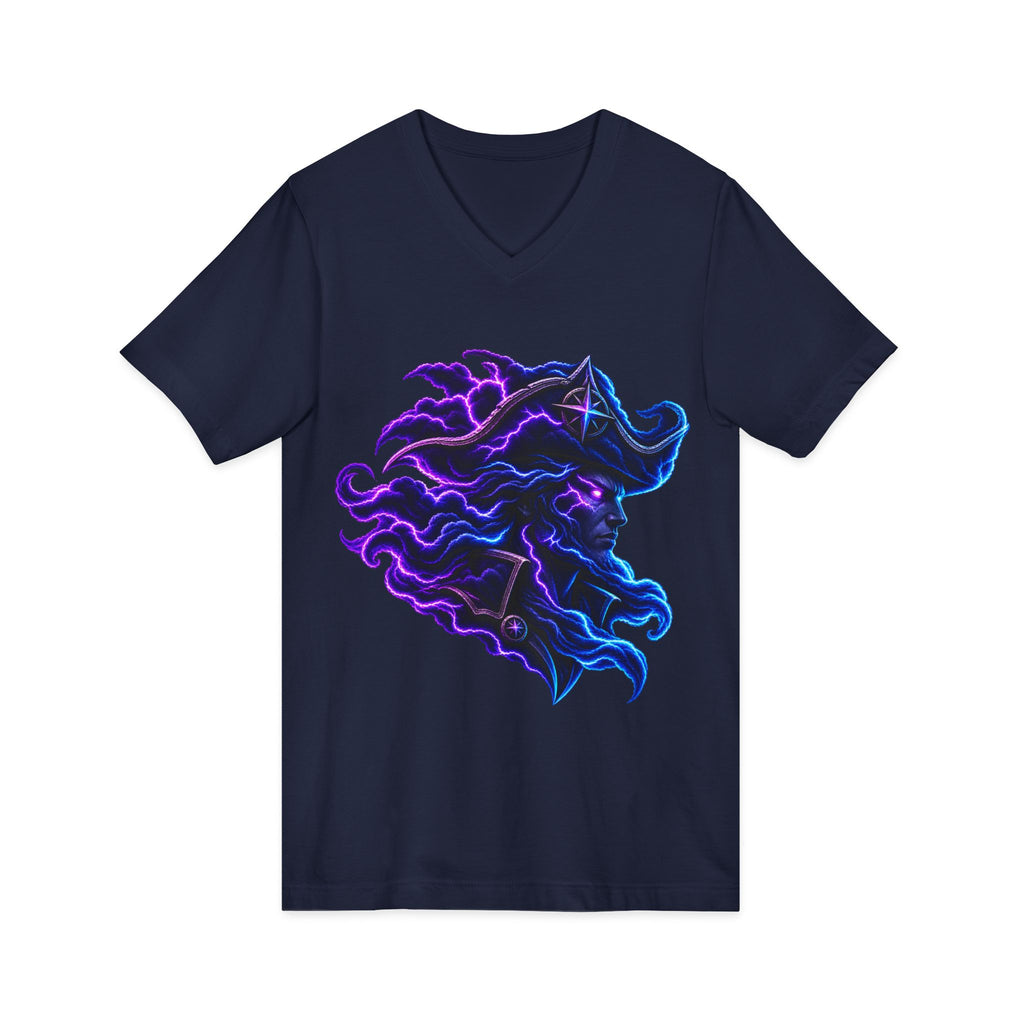 Nebula Goddess V-Neck Tee — Cosmic Purple Woman Portrait Shirt