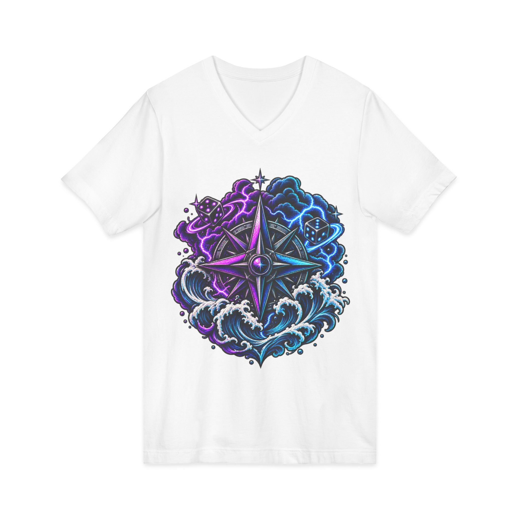 Compass Rose Nebula V-Neck Tee — Cosmic Compass Graphic T-Shirt