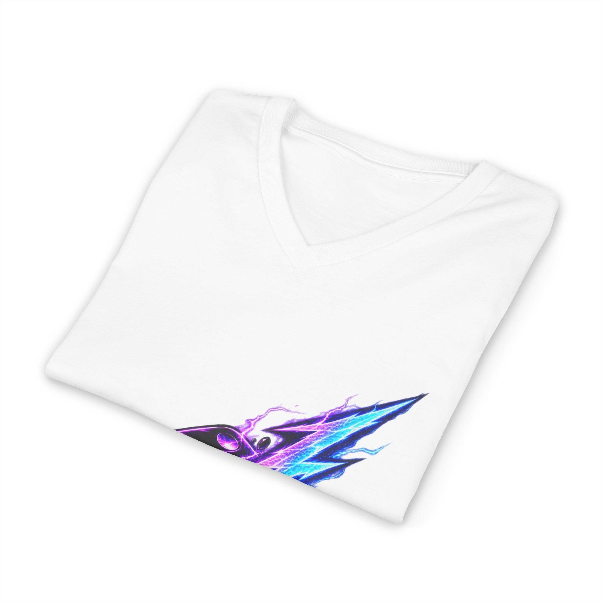 Lightning Dice V‑Neck Tee — Neon Gaming Dice Graphic Shirt
