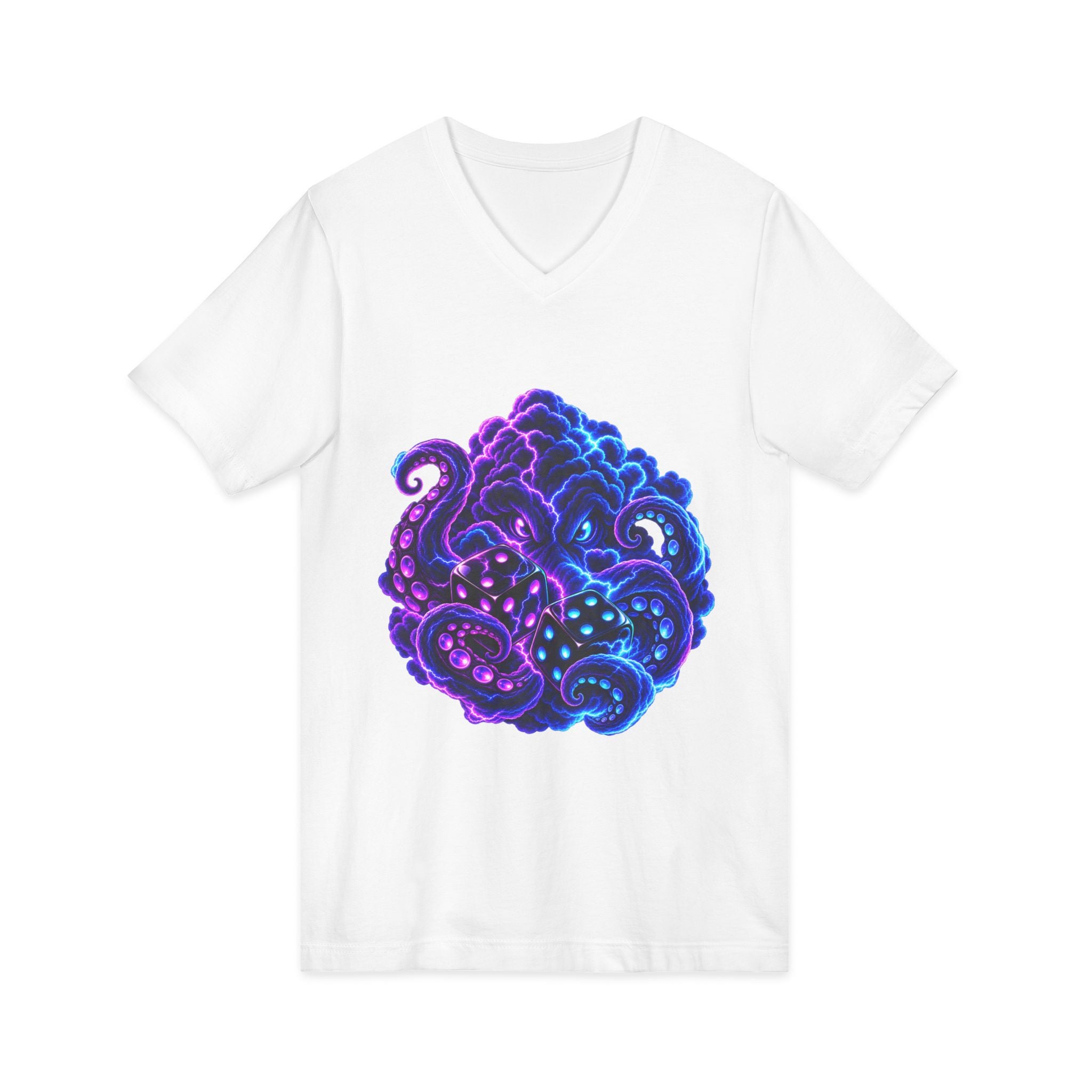 Octopus Nebula V-Neck Tee — Neon Galactic Octopus Graphic Shirt