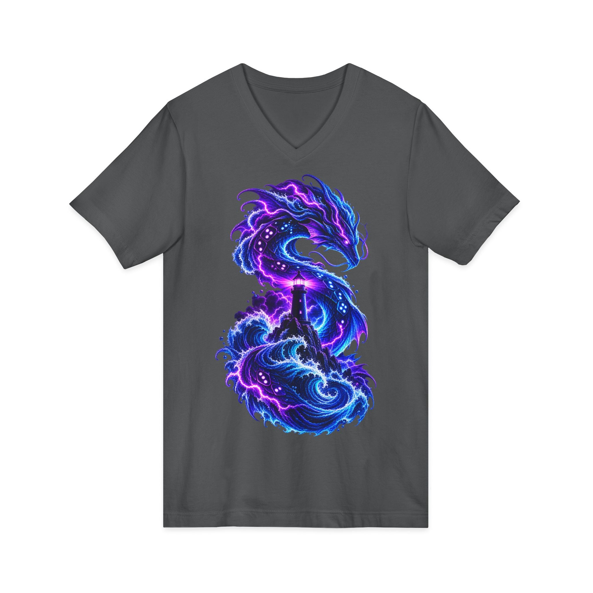 Dragon V-Neck T-Shirt — Neon Cosmic Dragon Graphic Tee