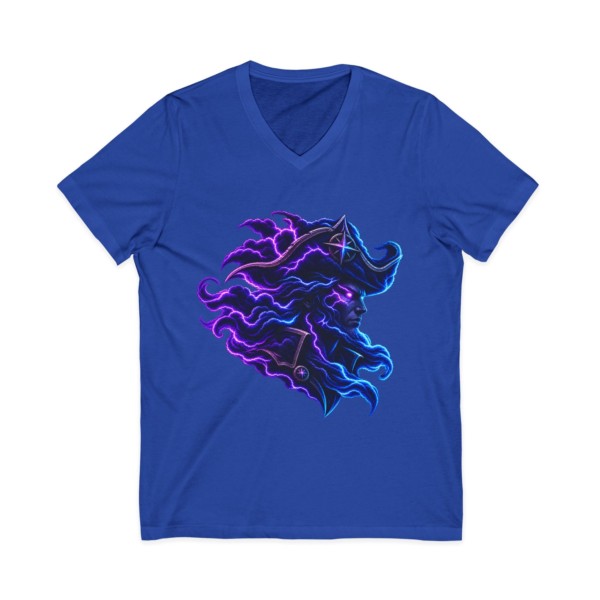 Nebula Goddess V-Neck Tee — Cosmic Purple Woman Portrait Shirt