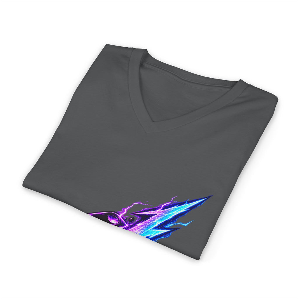 Lightning Dice V‑Neck Tee — Neon Gaming Dice Graphic Shirt