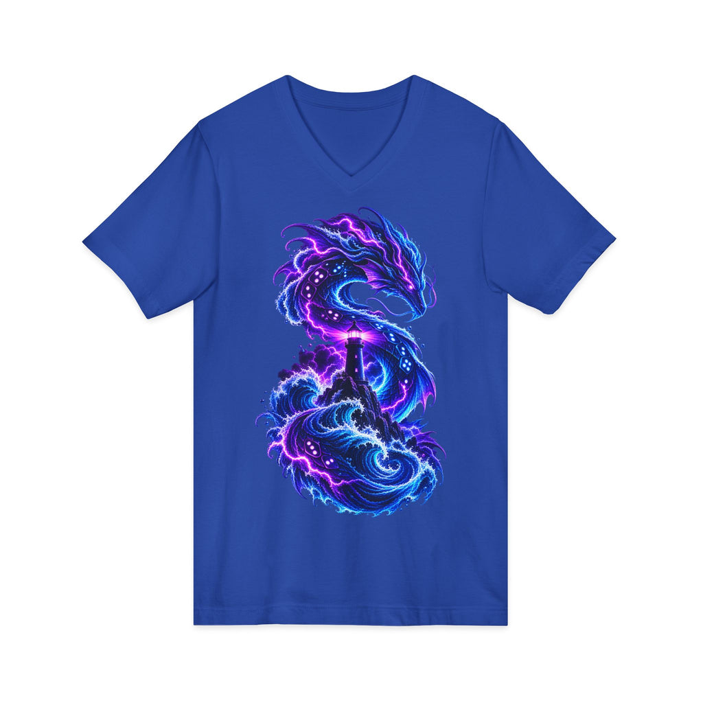 Dragon V-Neck T-Shirt — Neon Cosmic Dragon Graphic Tee