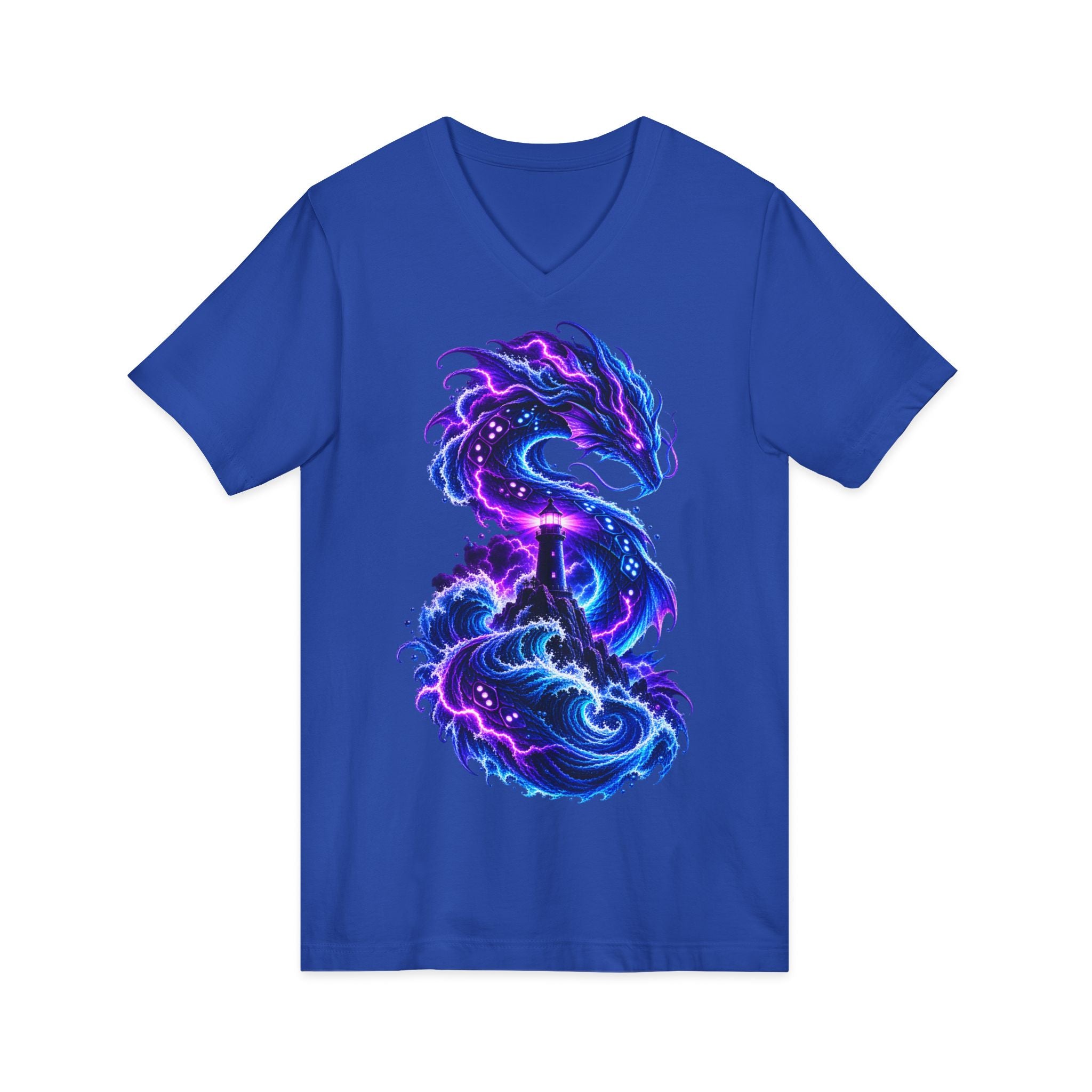 Dragon V-Neck T-Shirt — Neon Cosmic Dragon Graphic Tee