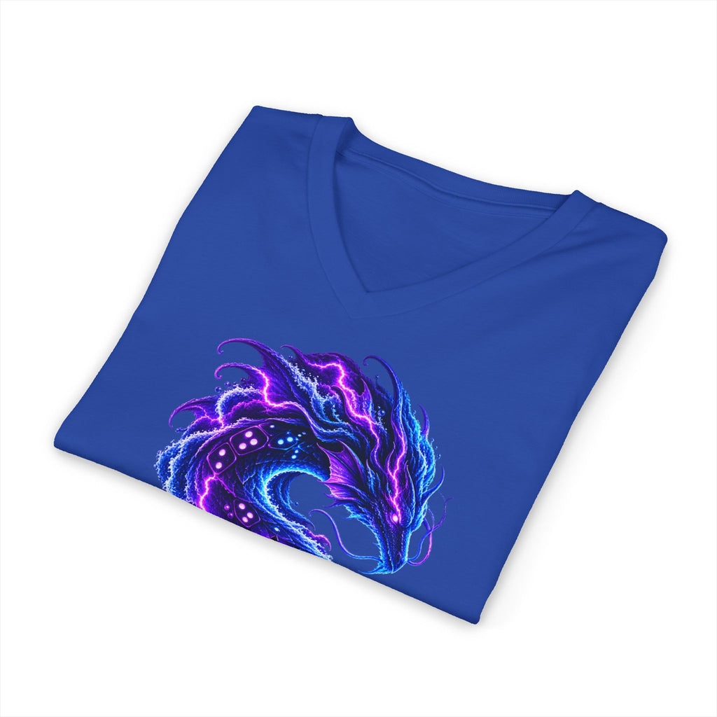 Dragon V-Neck T-Shirt — Neon Cosmic Dragon Graphic Tee