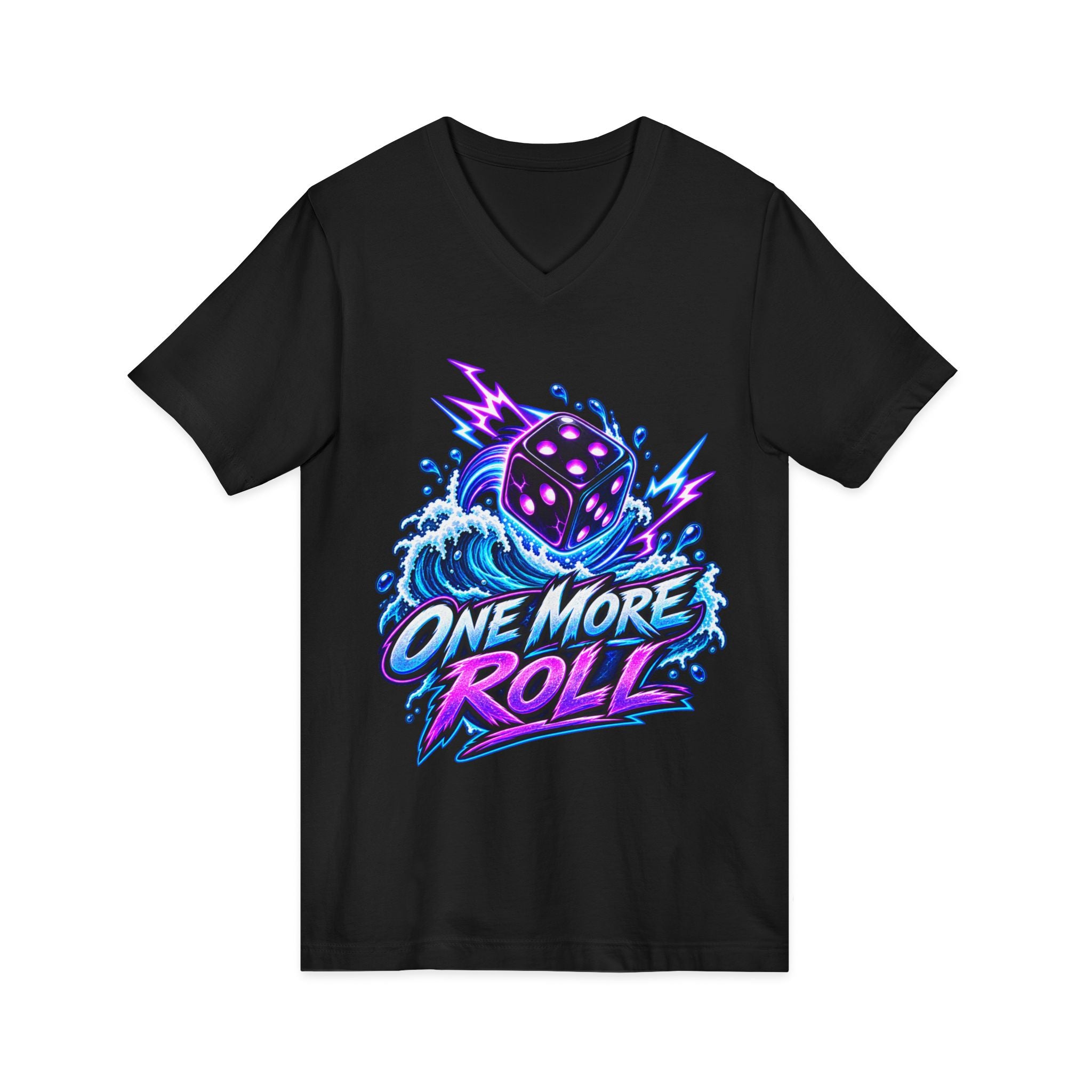 V-Neck Tee - "One More Roll" Dice Graphic Tee for Gamers