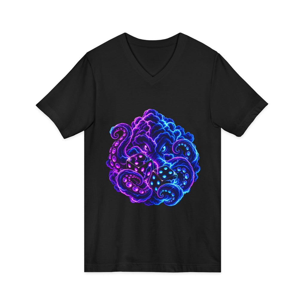 Octopus Nebula V-Neck Tee — Neon Galactic Octopus Graphic Shirt