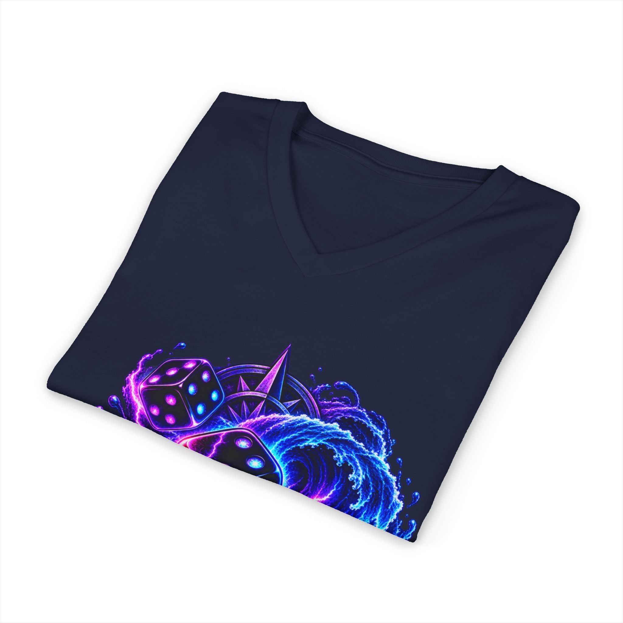 Tonight We Roll V-Neck Tee — Neon Dice Graphic Shirt for Gamers & DnD Players