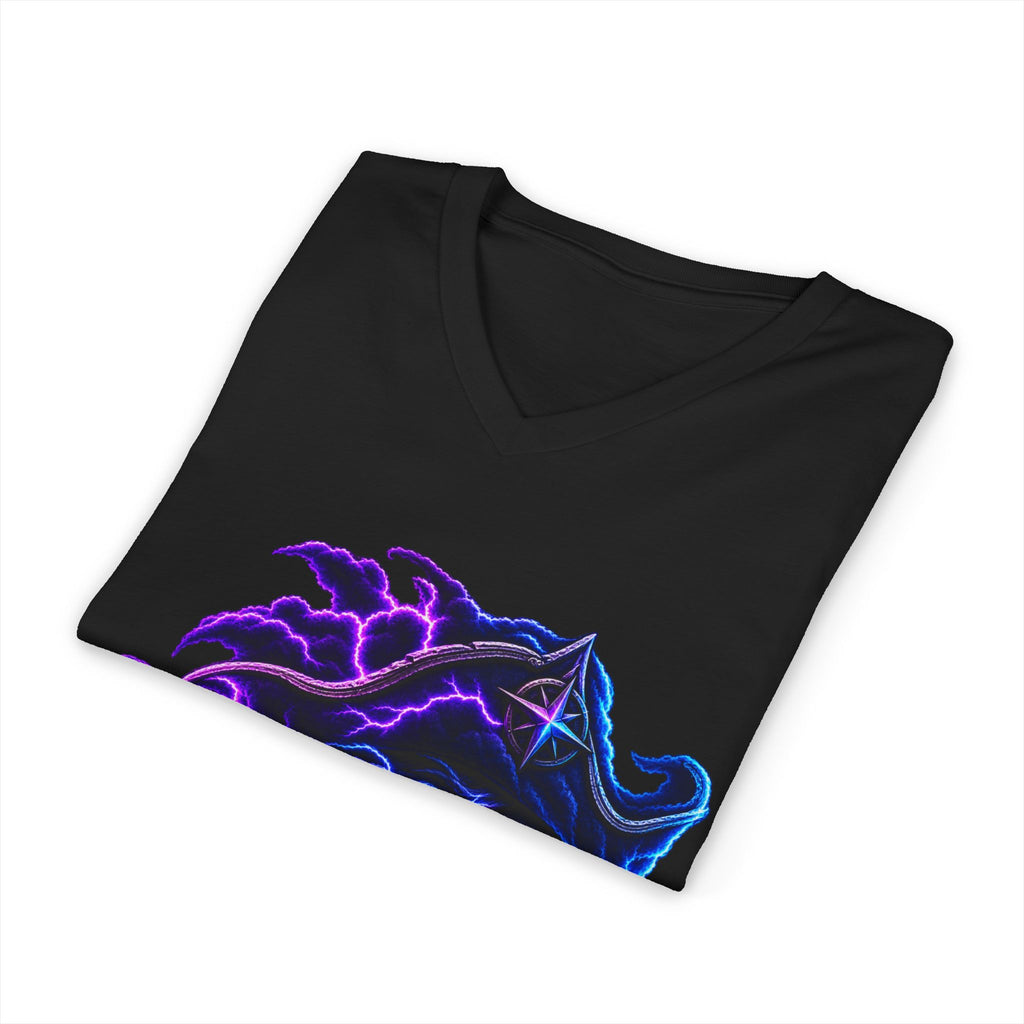 Nebula Goddess V-Neck Tee — Cosmic Purple Woman Portrait Shirt