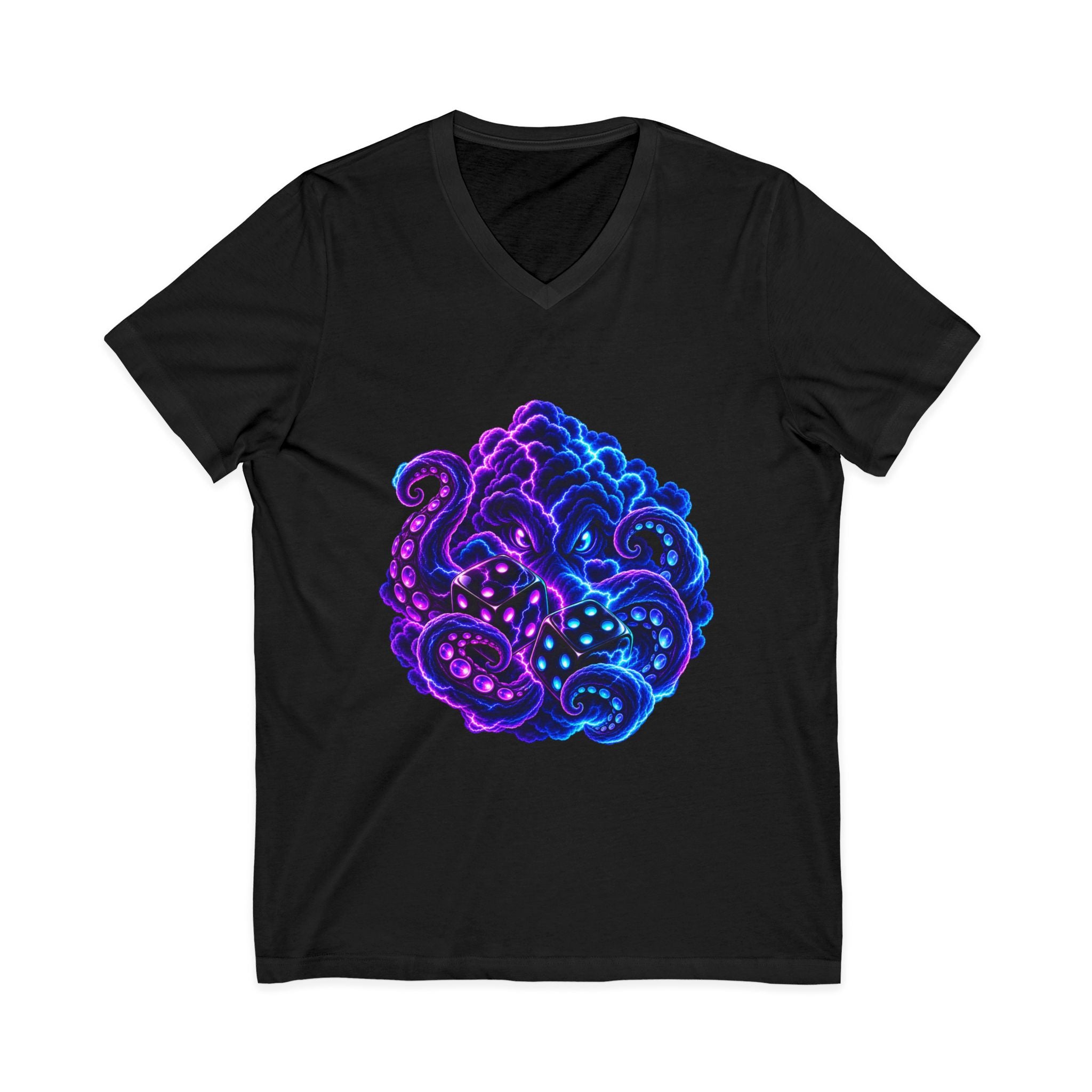 Octopus Nebula V-Neck Tee — Neon Galactic Octopus Graphic Shirt