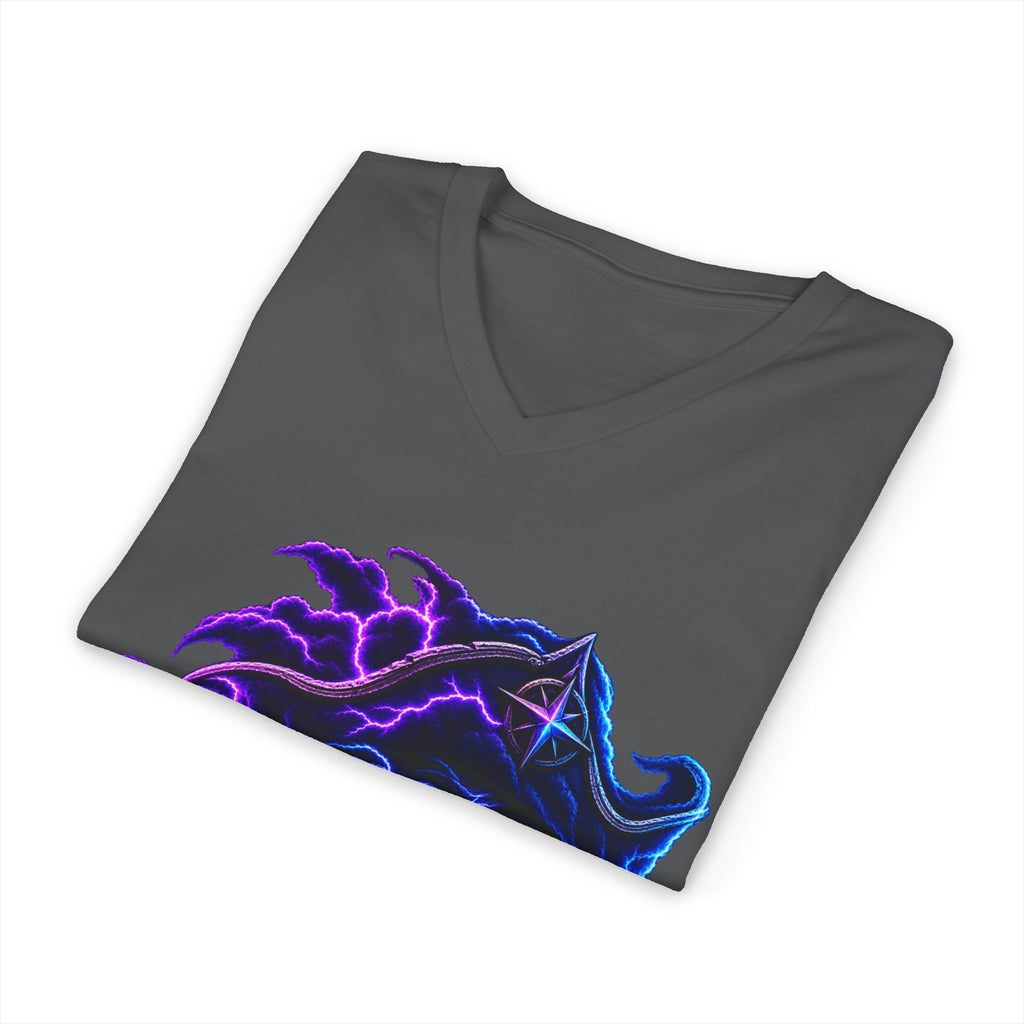 Nebula Goddess V-Neck Tee — Cosmic Purple Woman Portrait Shirt