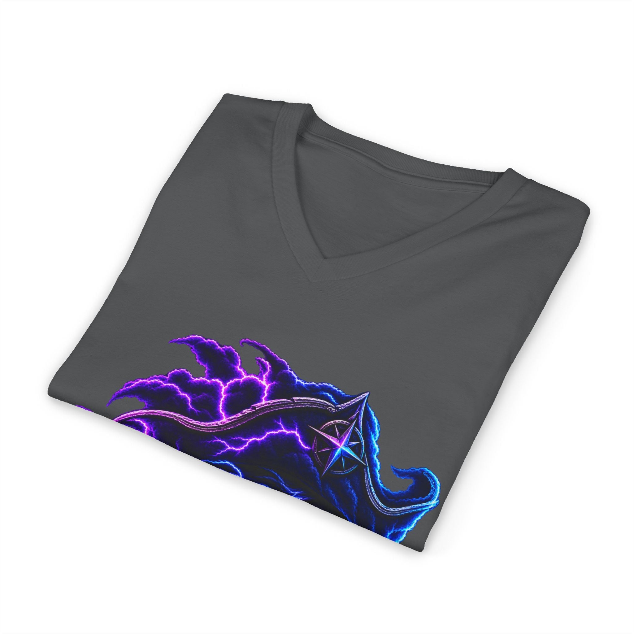 Nebula Goddess V-Neck Tee — Cosmic Purple Woman Portrait Shirt