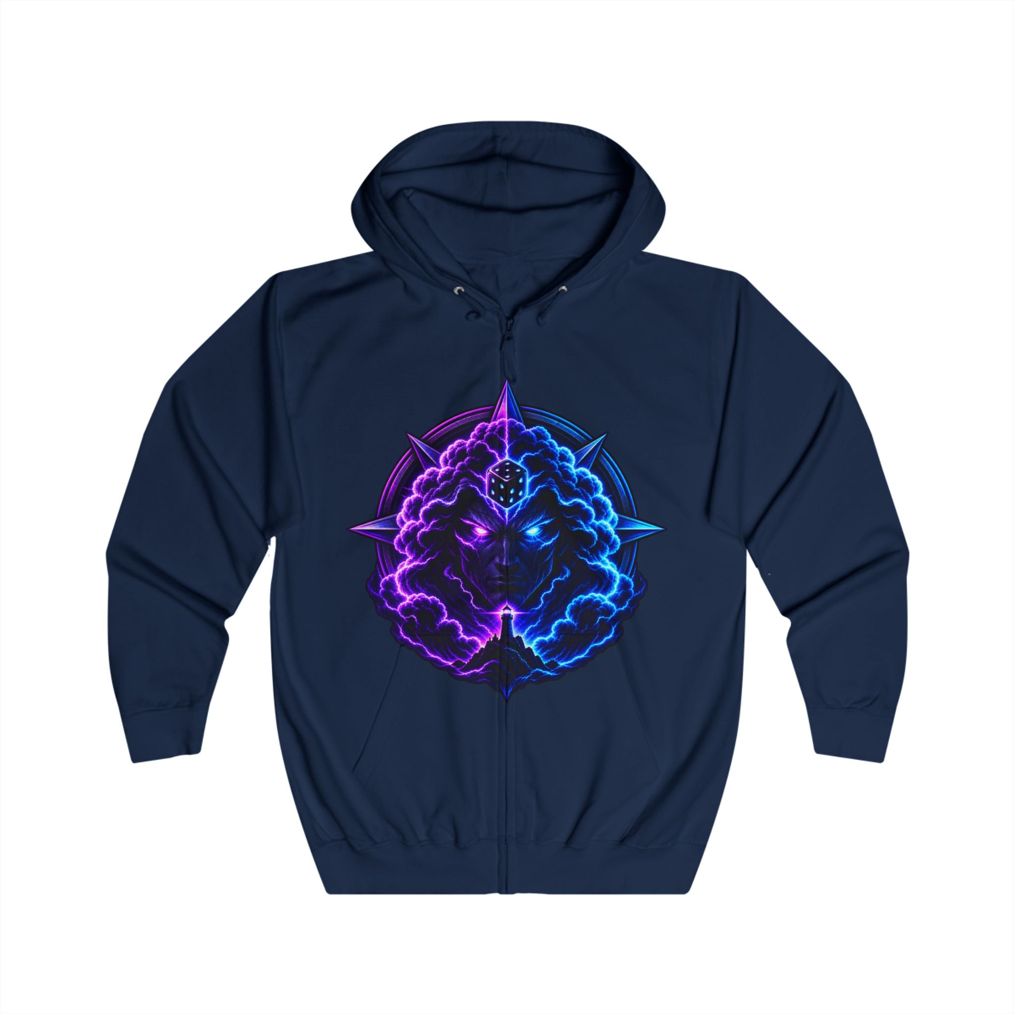 Zip Hoodie — Neon Cosmic Brain Mandala Graphic