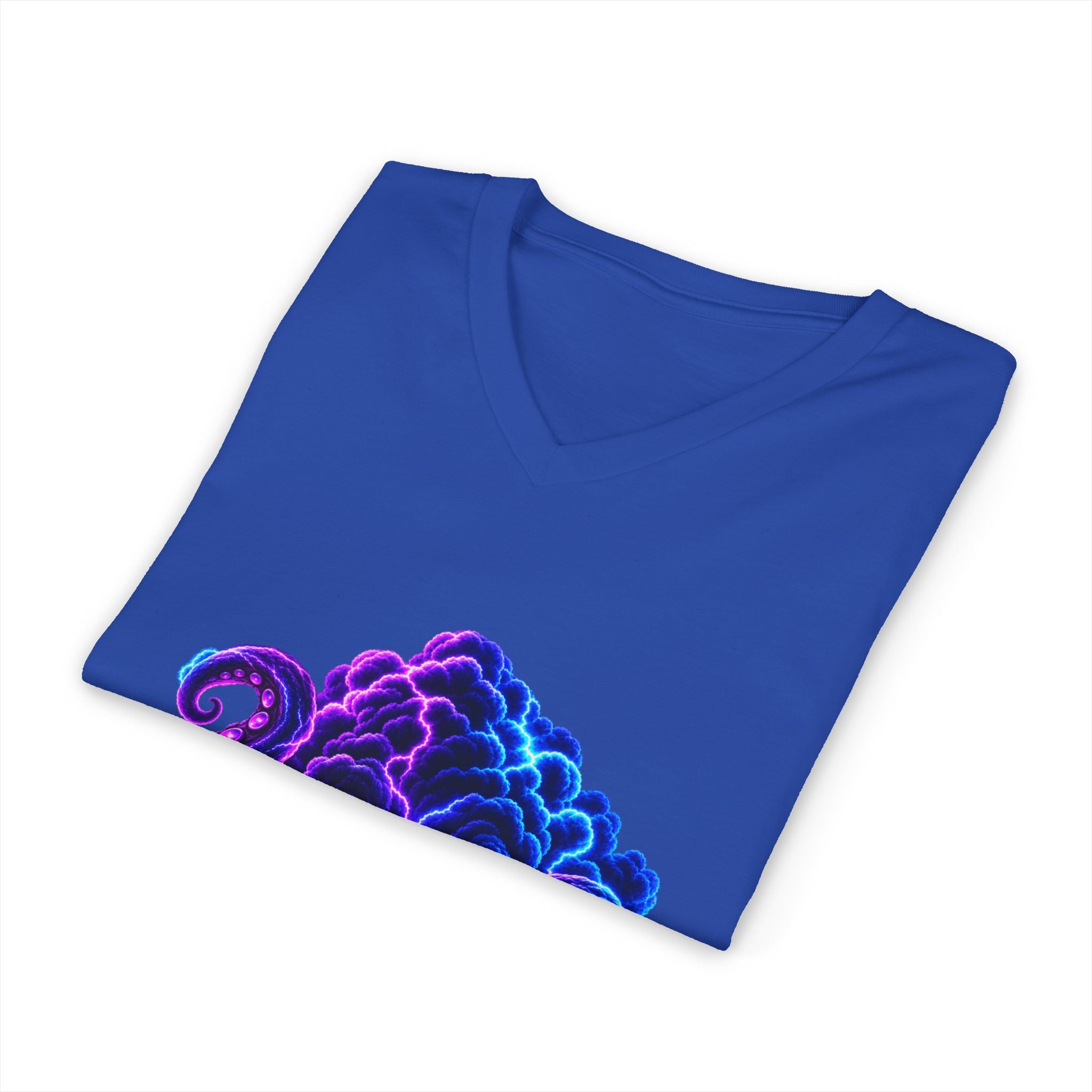 Octopus Nebula V-Neck Tee — Neon Galactic Octopus Graphic Shirt