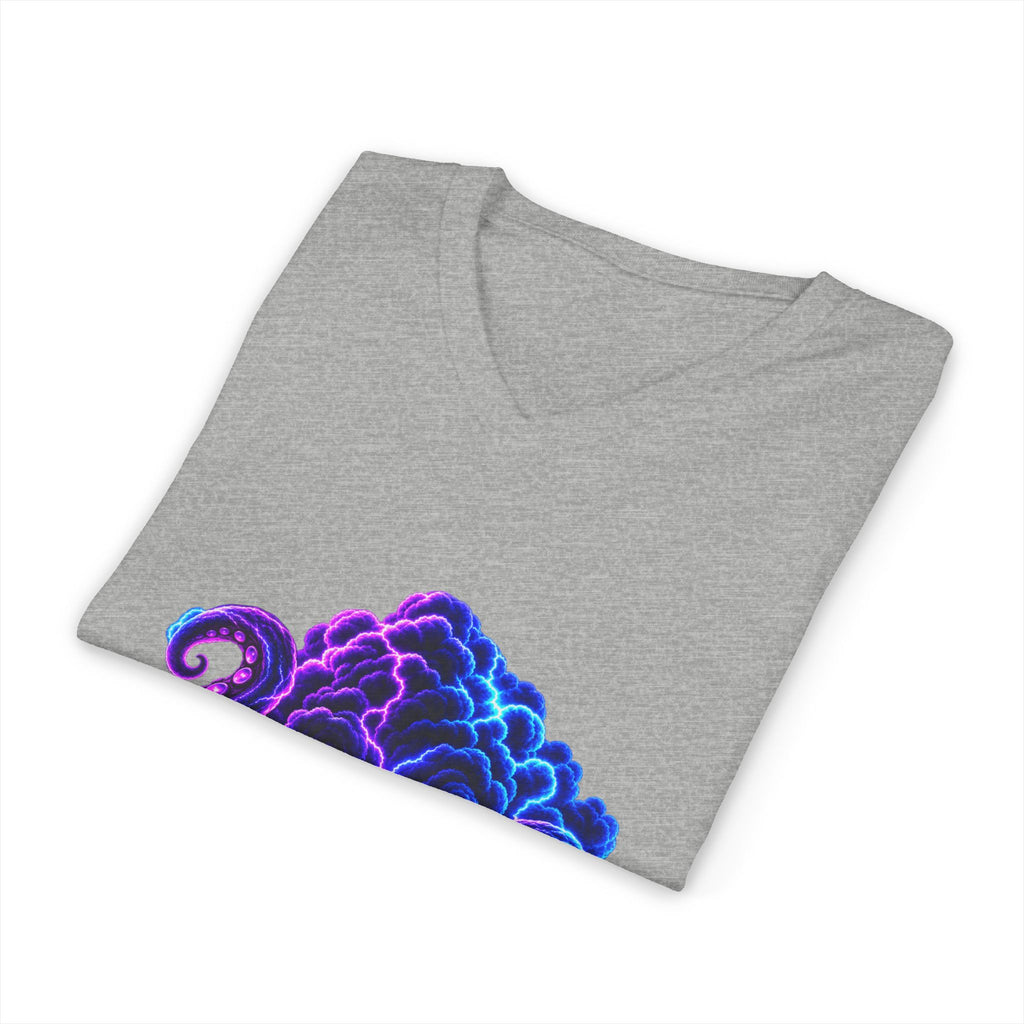 Octopus Nebula V-Neck Tee — Neon Galactic Octopus Graphic Shirt