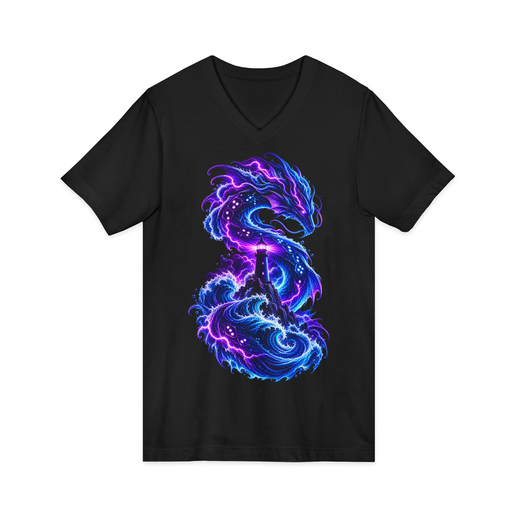 Dragon V-Neck T-Shirt — Neon Cosmic Dragon Graphic Tee