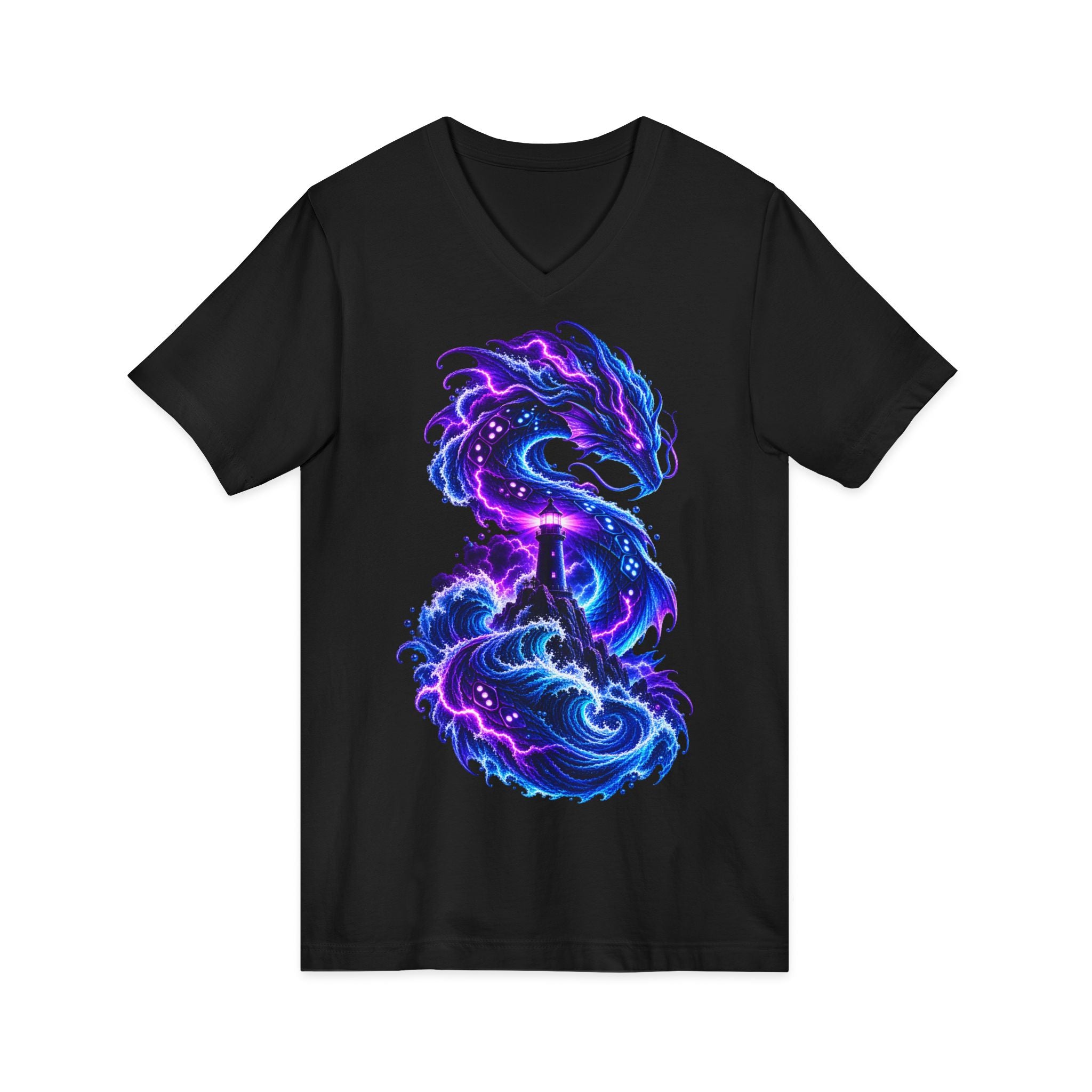 Dragon V-Neck T-Shirt — Neon Cosmic Dragon Graphic Tee
