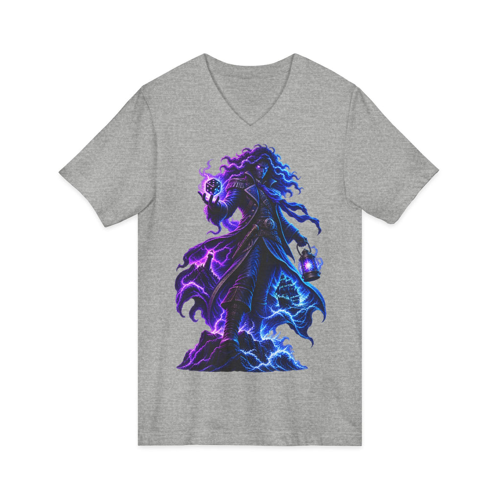 Mystic Reaper V-Neck Tee — Neon Grim Reaper Graphic Shirt