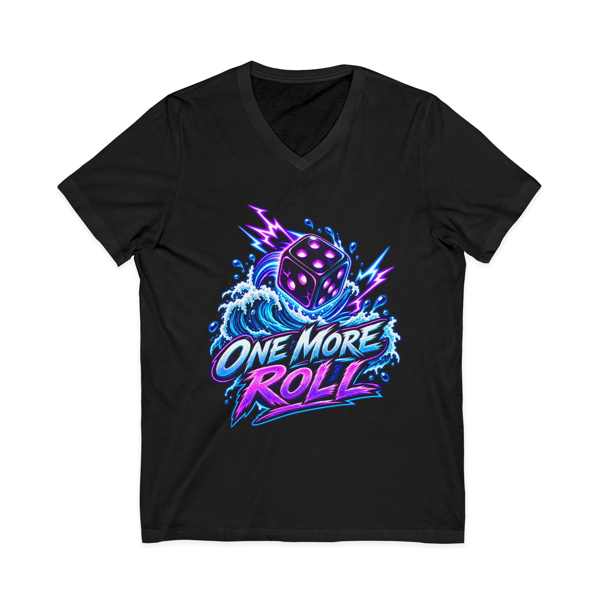 V-Neck Tee - "One More Roll" Dice Graphic Tee for Gamers