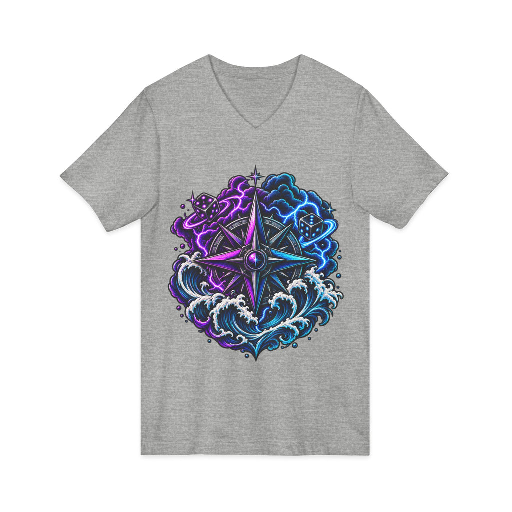 Compass Rose Nebula V-Neck Tee — Cosmic Compass Graphic T-Shirt