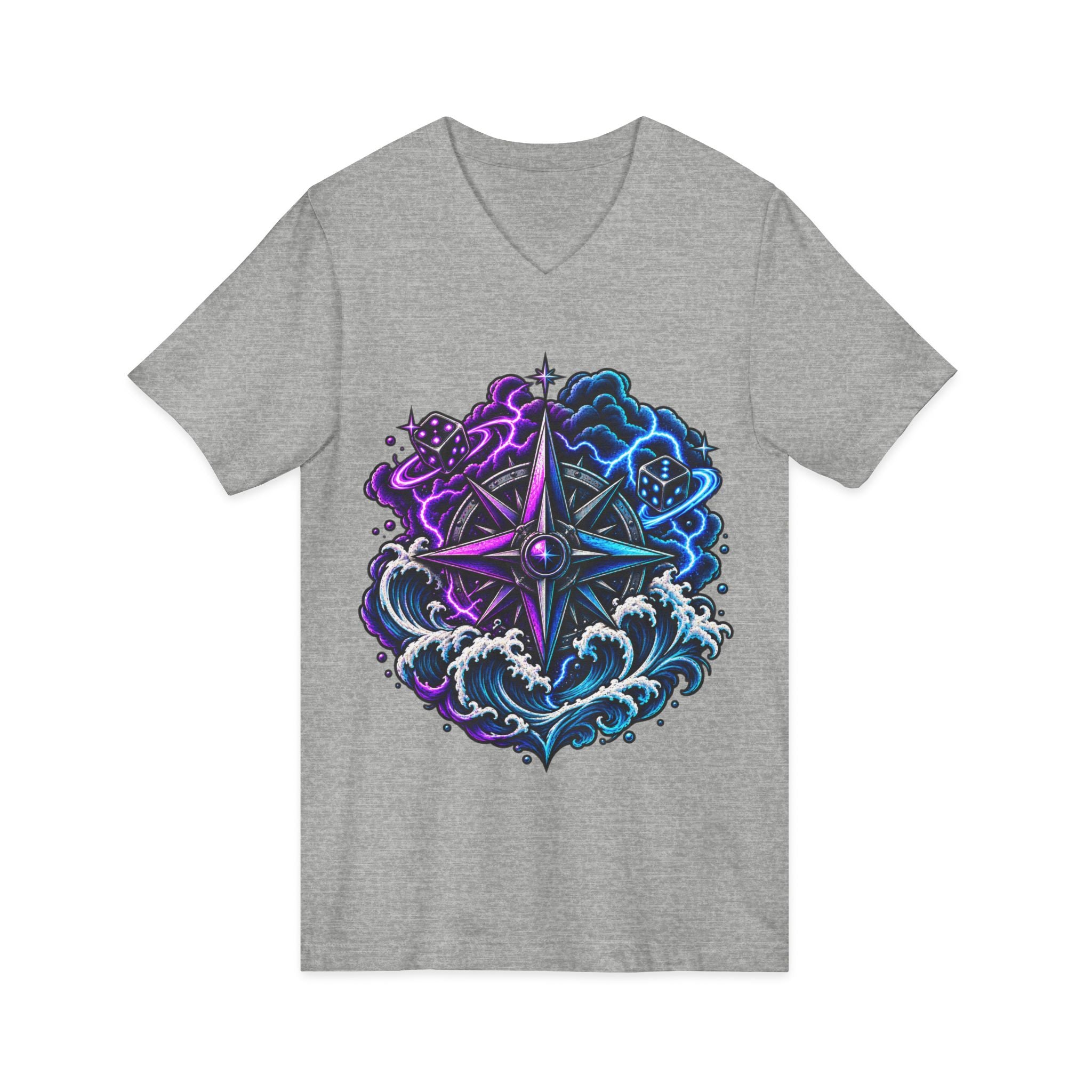 Compass Rose Nebula V-Neck Tee — Cosmic Compass Graphic T-Shirt