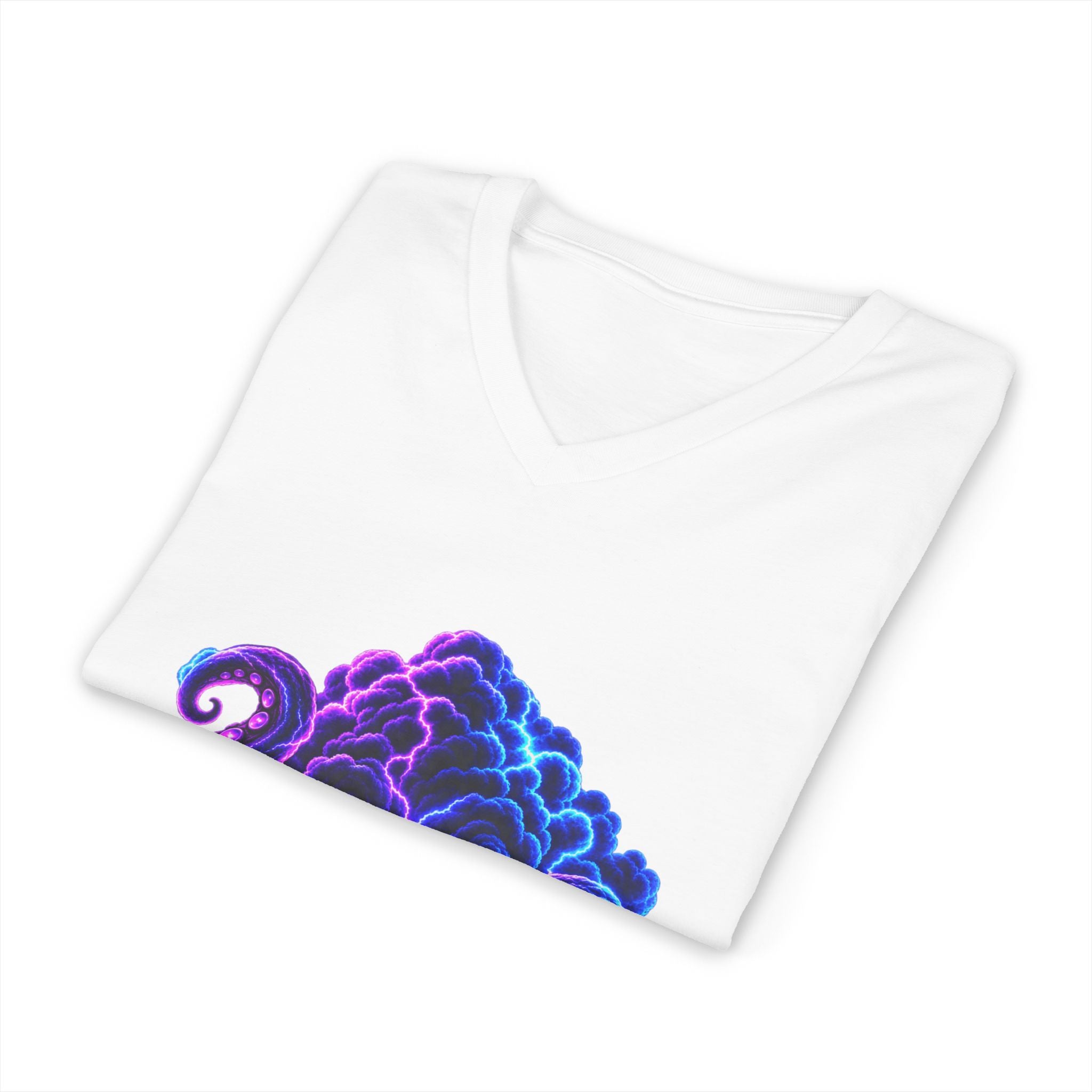 Octopus Nebula V-Neck Tee — Neon Galactic Octopus Graphic Shirt